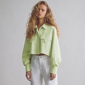 Zara Neon Windbreaker Cropped Oversized Long Sleeve Button Down Shirt Jacket XXL